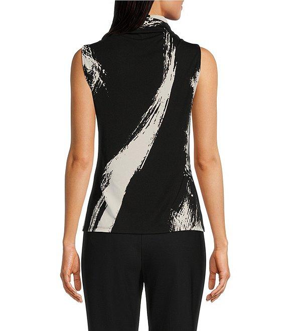 Donna Karan Printed Draped Mock Neck Sleeveless Top Product Image