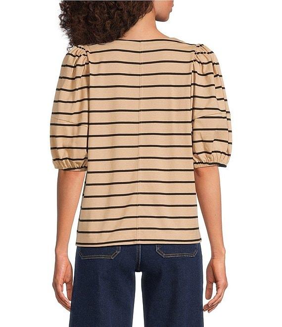 Gibson & Latimer Stripe Print Knit Crew Neck 3/4 Puff Sleeve Tee Shirt Product Image