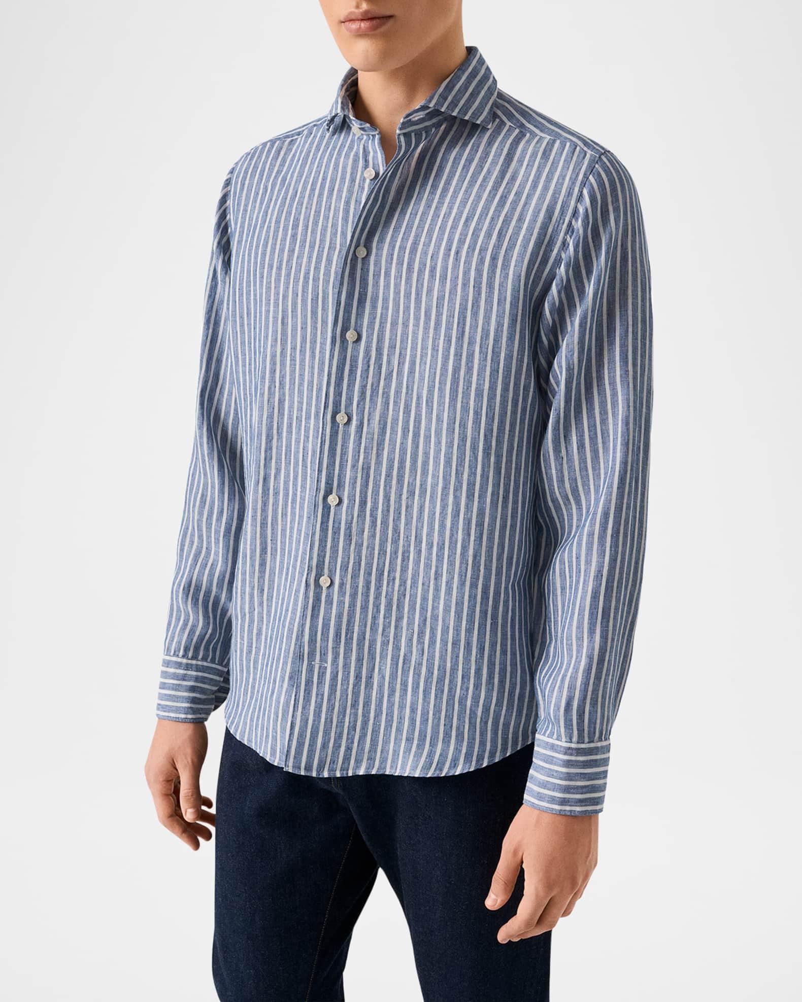 Mens Contemporary-Fit Striped Linen Shirt Product Image