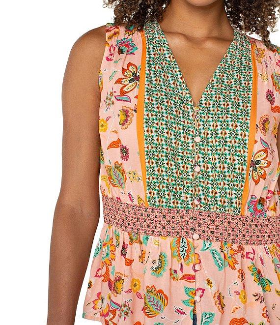Liverpool Los Angeles Lightweight Woven Printed V-Neck Sleeveless Top Product Image