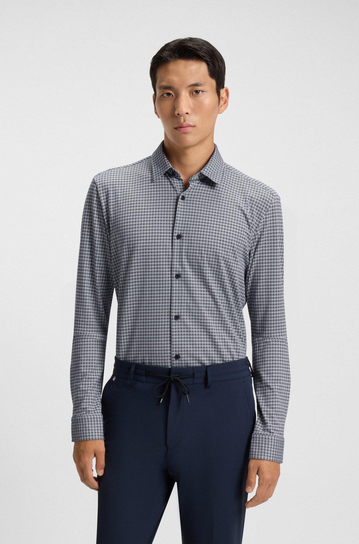 Slim-fit shirt in printed flex-weave fabric Product Image