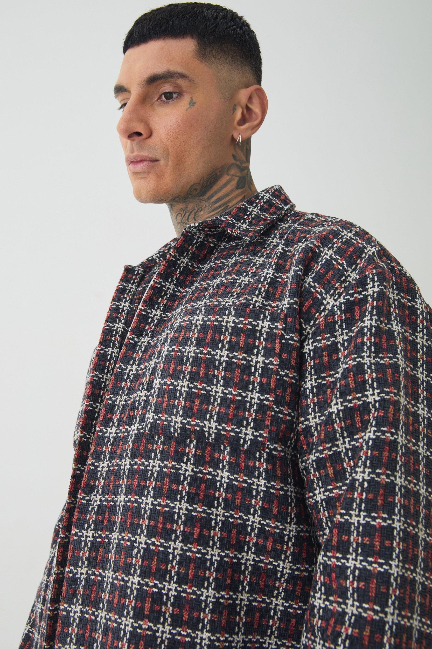 Tall Heavy Weight Boucle Shirt Jacket | boohooMAN USA Product Image