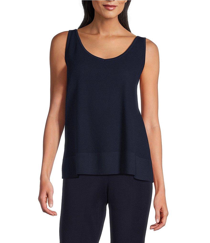 Ming Wang Soft Knit V-Neck Sleeveless Side Slit Tank Product Image