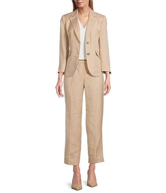 Kasper Refined Linen Blend 3/4 Sleeve Two-Button Jacket Product Image