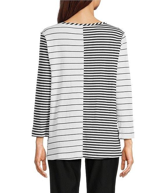 Ali Miles Yarn-Dyed Stripe Round Neck 3/4 Sleeve Tunic Product Image