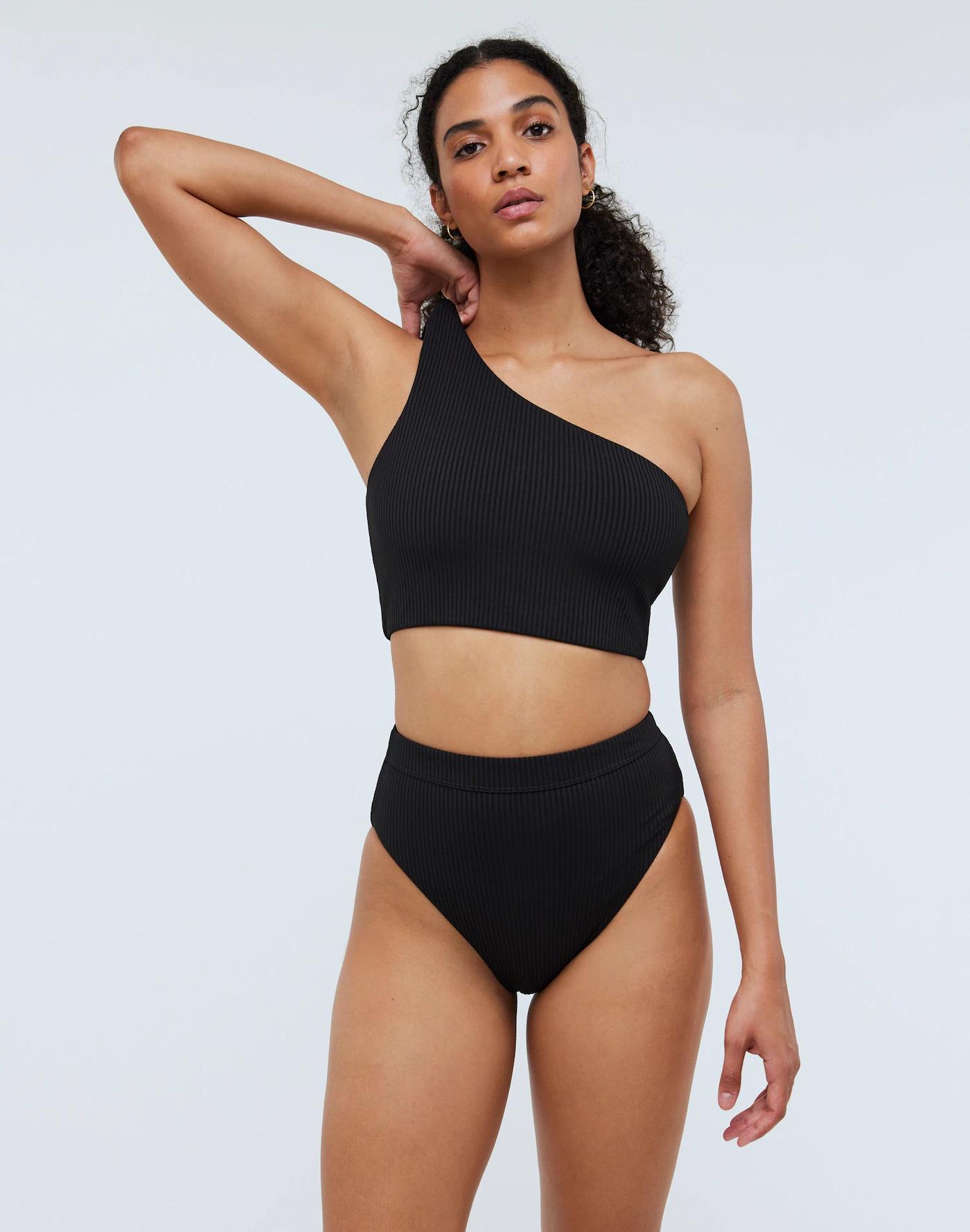 Ribbed High-Rise Bikini Bottom Product Image