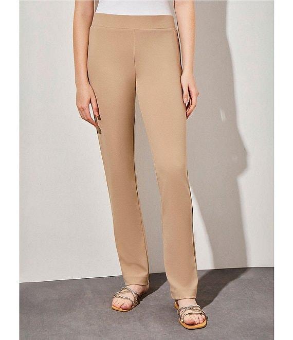 Ming Wang Deco Woven Stretch Crepe Back Slit Hem Pull-On Pants Product Image