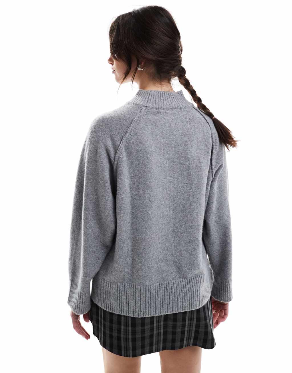 Stradivarius seamed detail semi high neck sweater in gray Product Image