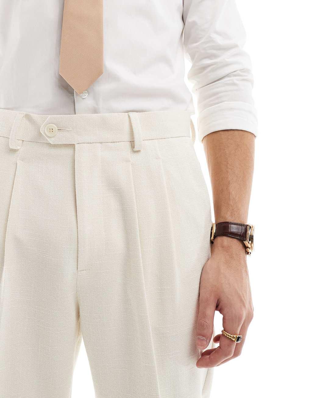 ASOS DESIGN smart tapered fit pants in ecru textured fabric Product Image