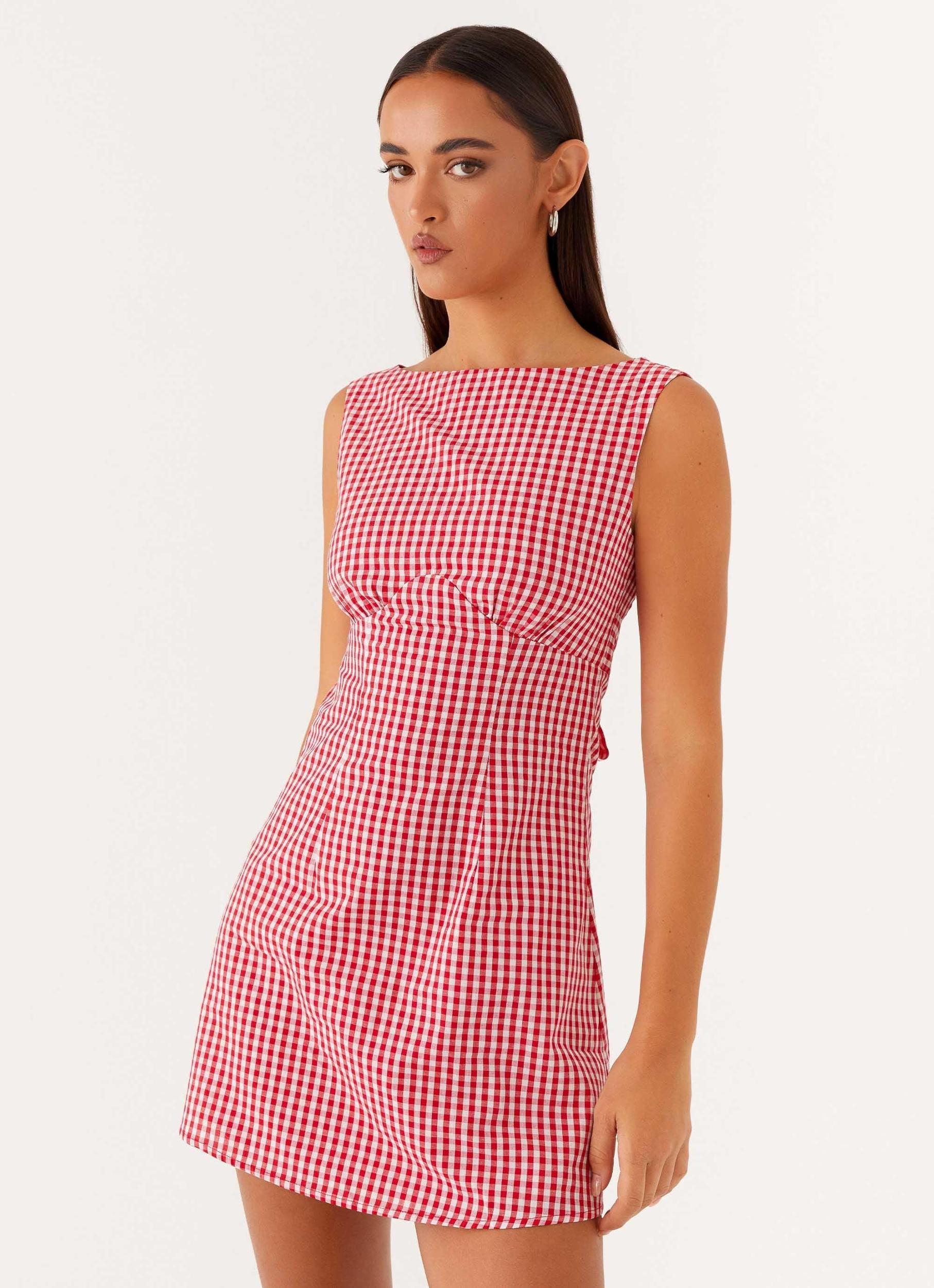 Lotus Tie Back Mini Dress - Red Gingham Product Image