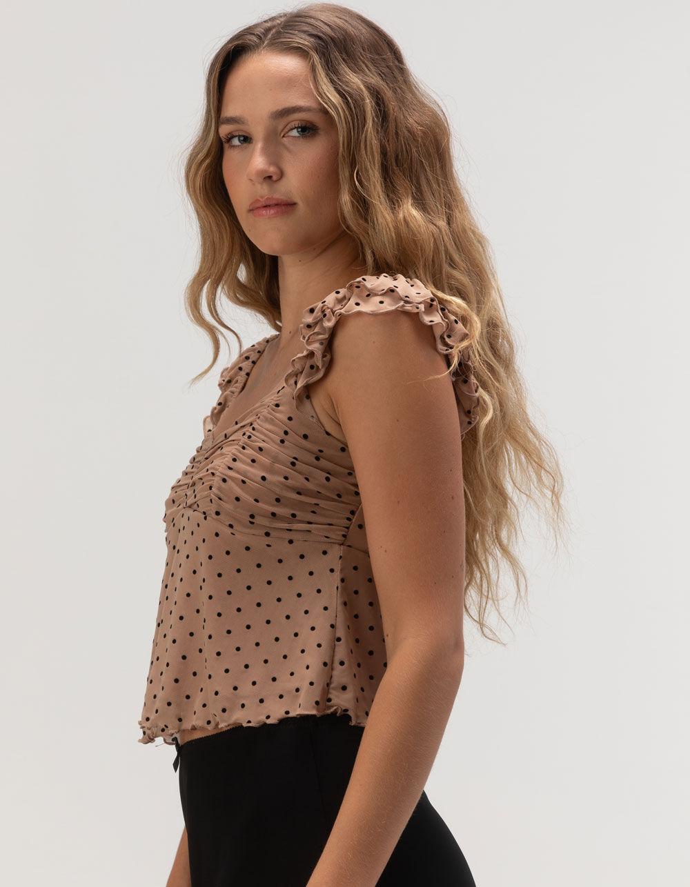 RSQ Womens Mesh Dot Top - TAUPE Product Image
