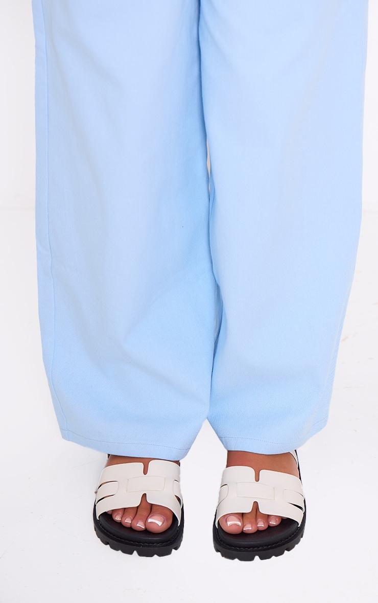 White Wide Fit Pu Round Toe Velcro Strap Chunky Sandals Product Image