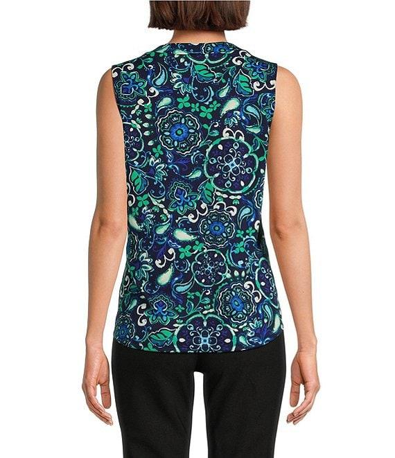 Jones New York V-Neck Short Sleeve Pleat Front Shell Product Image