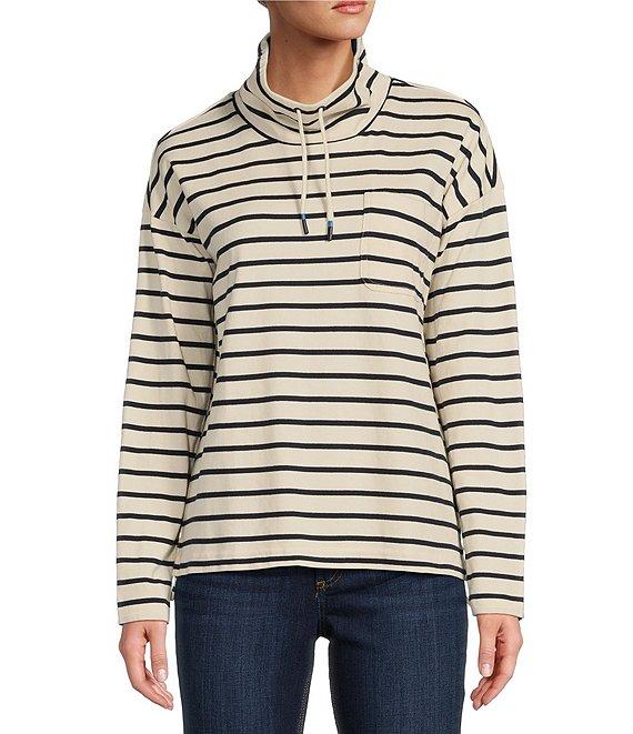 L.L.Bean Heritage Mariner Cotton Jersey Striped Funnel Neck Long Sleeve Top Product Image