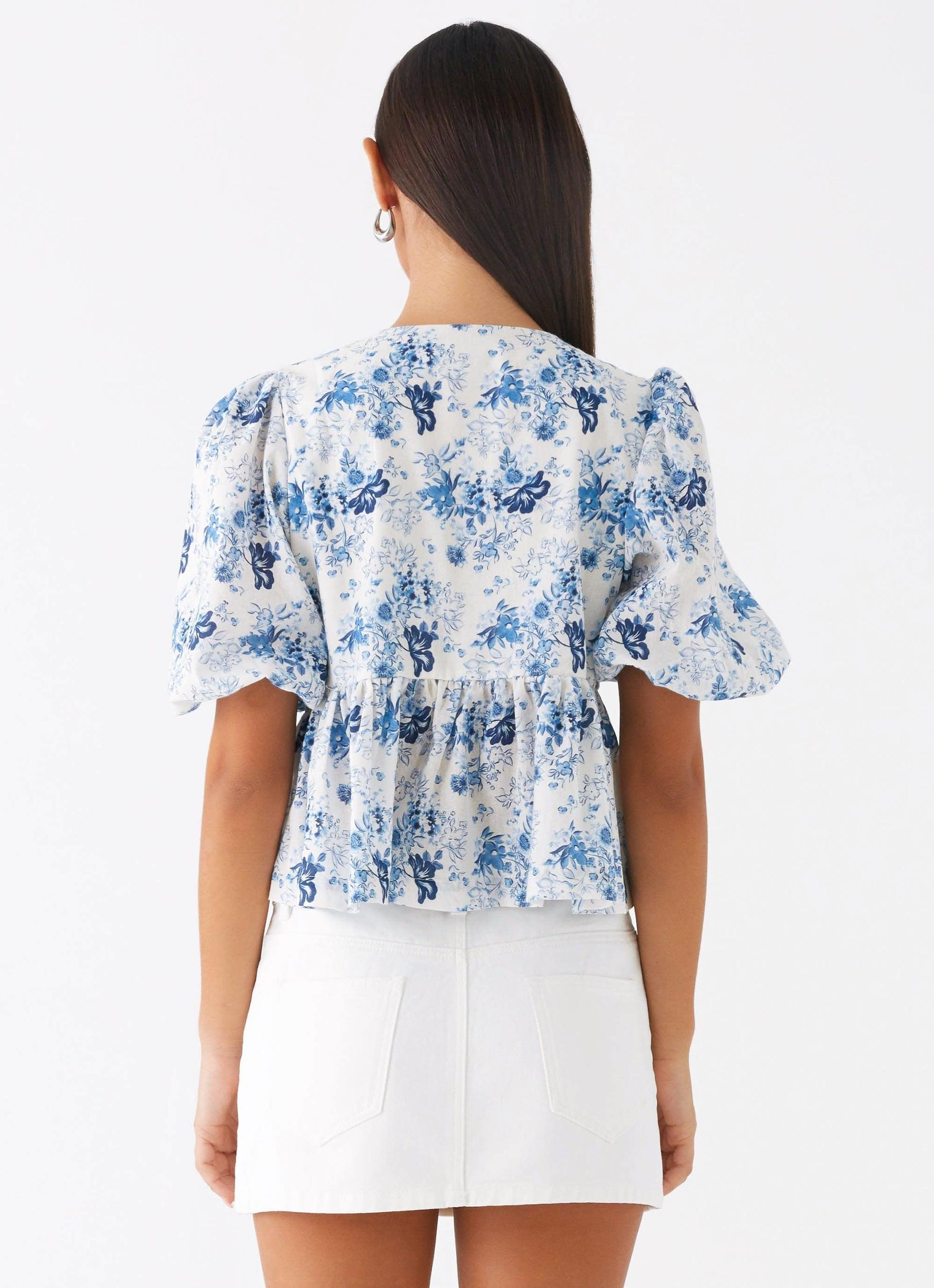Western Wind Tie Top - Serene Sky Floral Product Image