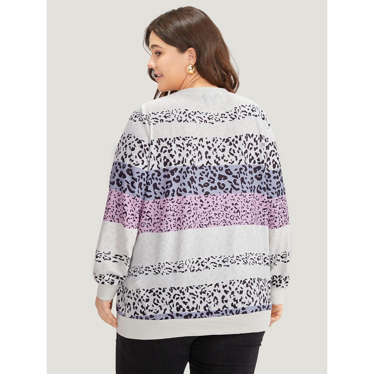 Plus Size Colour Leopard Print Crew Neck Sweatshirt Women Multicolor Casual Printed Round Neck Dailywear Sweatshirts BloomChic 26/4X Product Image