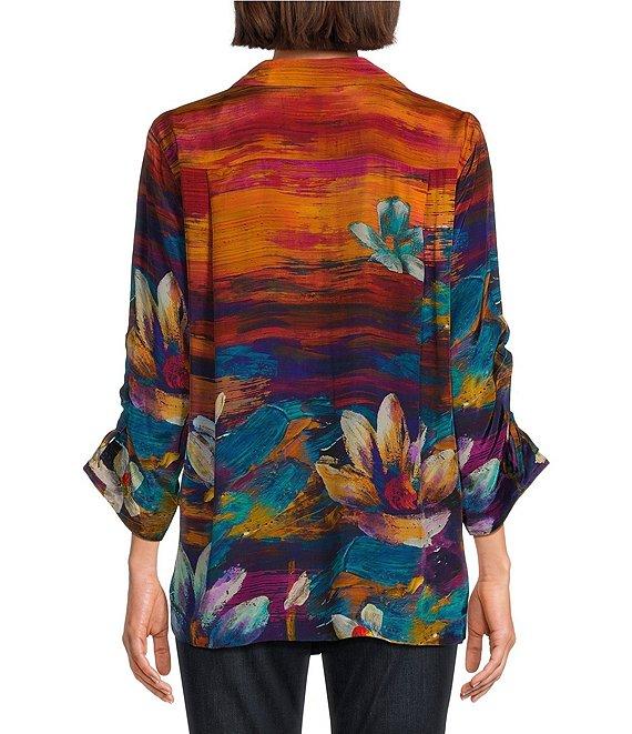 John Mark Woven Floral Painting Print Wire Collar 3/4 Cinch Sleeve Tunic Product Image
