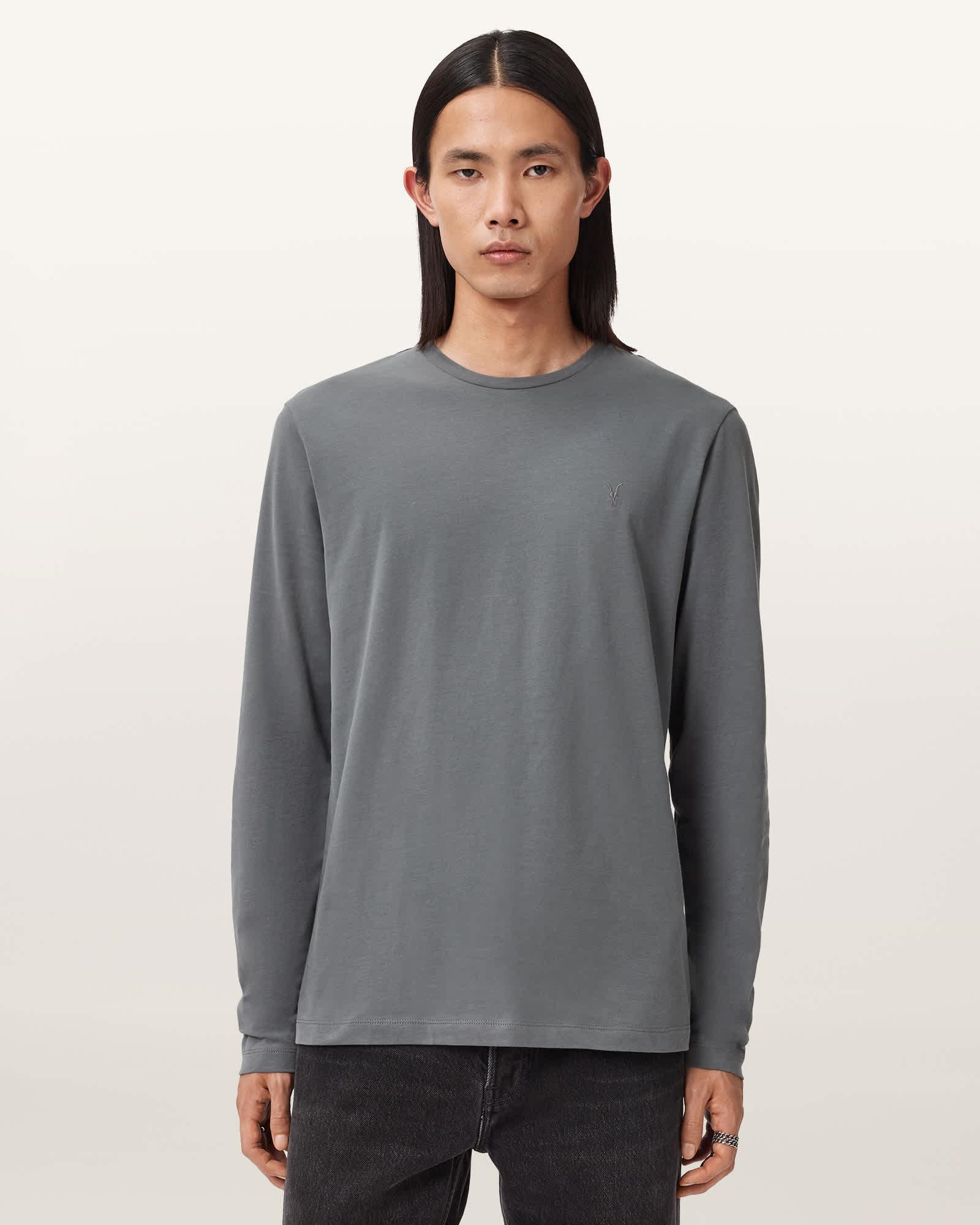 Brace Brushed Cotton Long Sleeve T-Shirt HAZED GREY | ALLSAINTS US Product Image