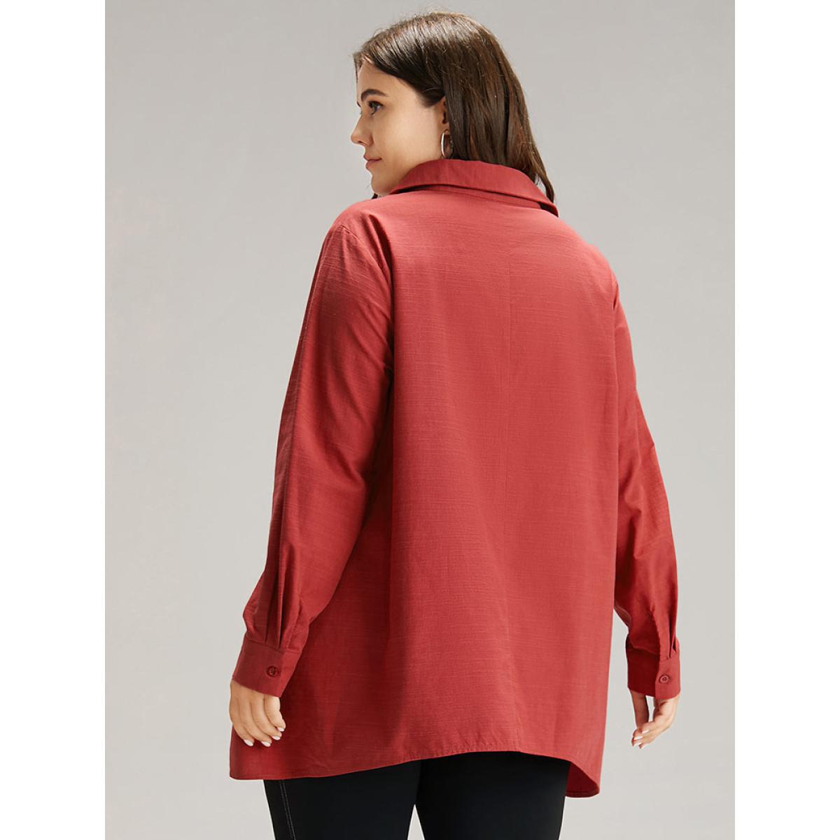 Plus Size Scarlet Cotton Curved Hem Button Down Blouse Women Office Long Sleeve Shirt collar Office Blouses BloomChic 10/M Product Image