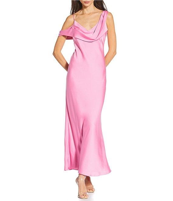 Gianni Bini Maeve Satin Asymmetrical Neck A-Line Dress Product Image