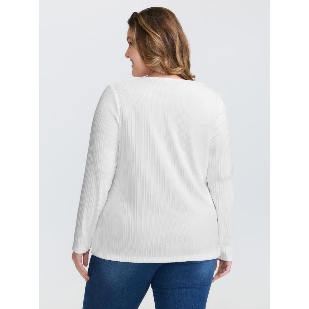 Plus Size Super Stretchy Ribbed Asymmetrical Neck T-Shirt WhiteSmoke Women Timeless Texture Asymmetrical Neck Elegant T-shirts BloomChic 14-16/1X Product Image