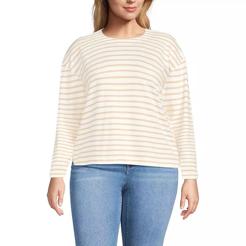 Plus Size Lands End Long Sleeve Mariner Jersey Crewneck Tee, Womens Beige Berry Product Image