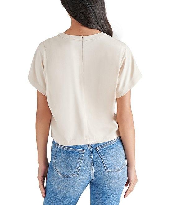Steve Madden Noah Stretch Satin Crew Neck Short Sleeve Top Product Image