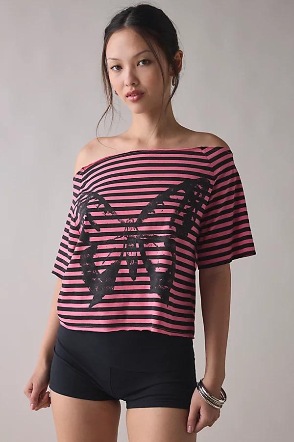 Y2K Graphic Off-The-Shoulder Cropped Tee Womens at Urban Outfitters Product Image