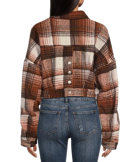 Double Zero Long Sleeve Plaid Cropped Jacket Product Image