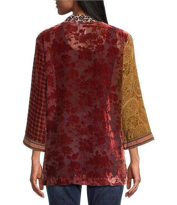John Mark Mix Burnout Rhinestone Detail Open Front 3/4 Sleeve Kimono Product Image