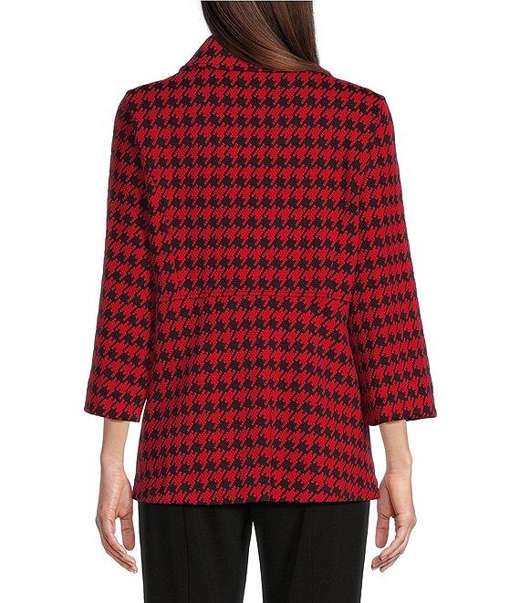 Ali Miles Stretch Jacquard Houndstooth Collared 3/4 Sleeve Button Up Jacket Product Image