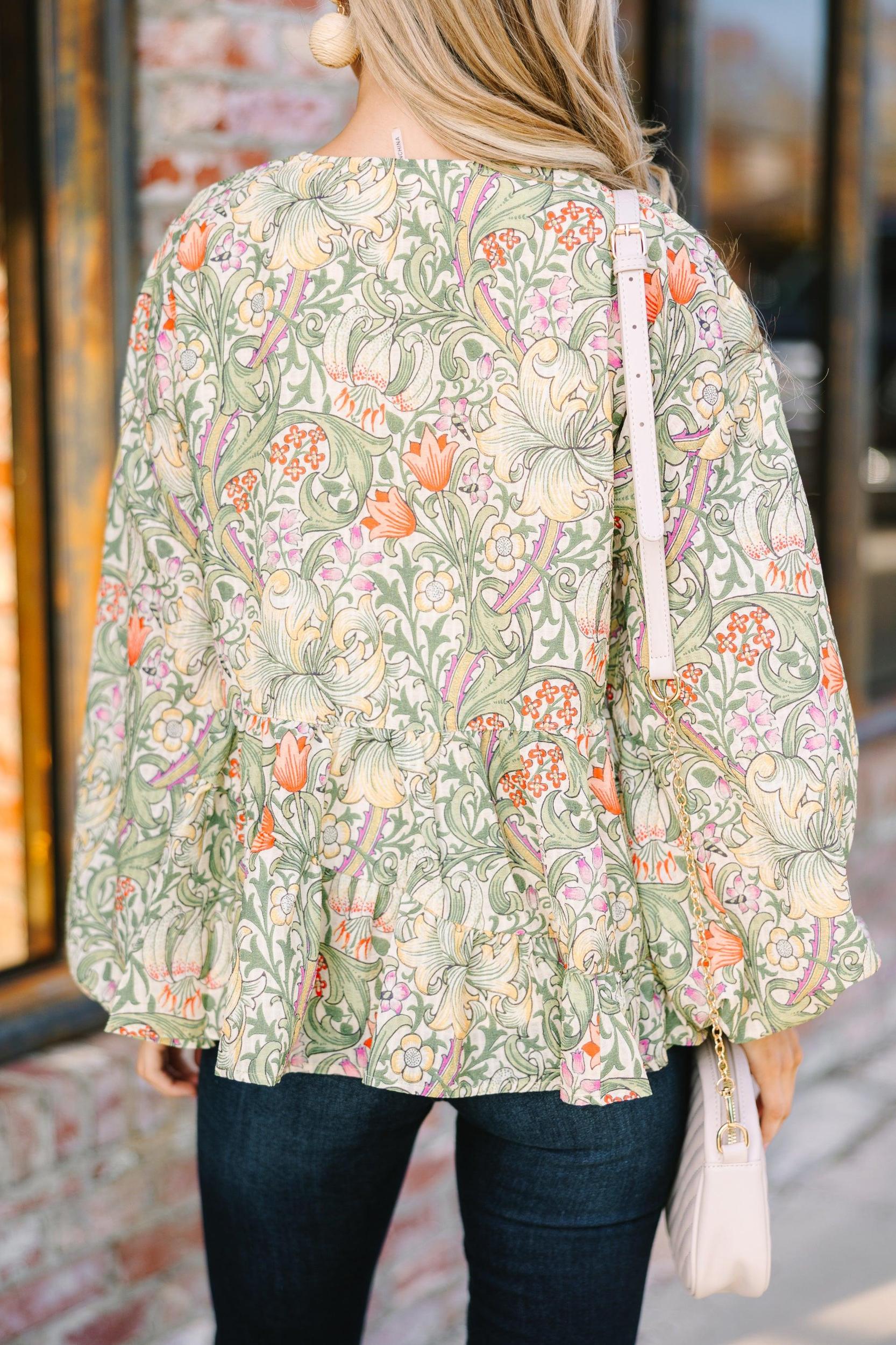 All For Love Olive Green Floral Blouse Female Product Image
