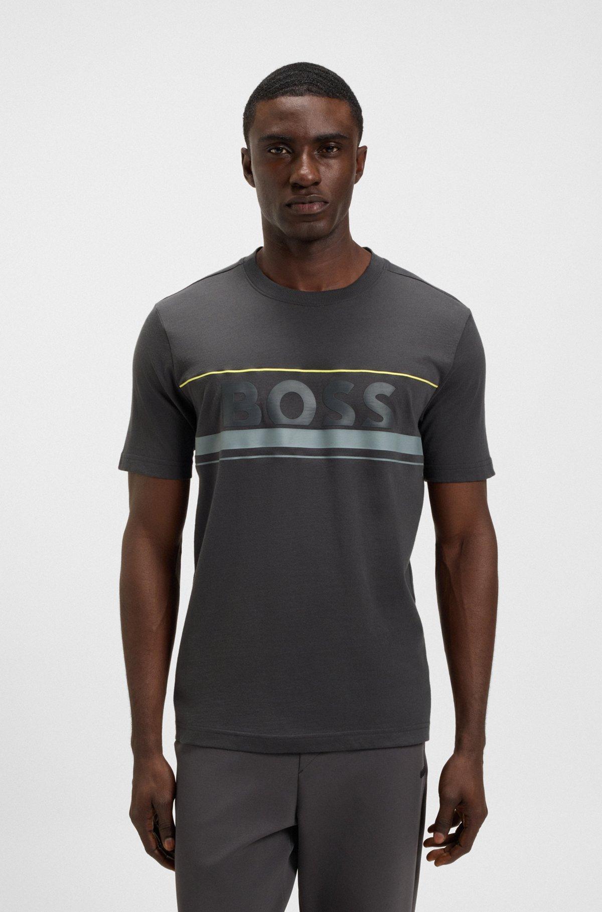 Cotton-jersey T-shirt with stripes and logo Product Image