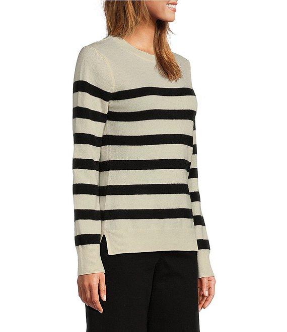 Antonio Melani Luxury Collection Cameron Cashmere Crew Neck Long Sleeve Thick Striped Knit Sweater Product Image