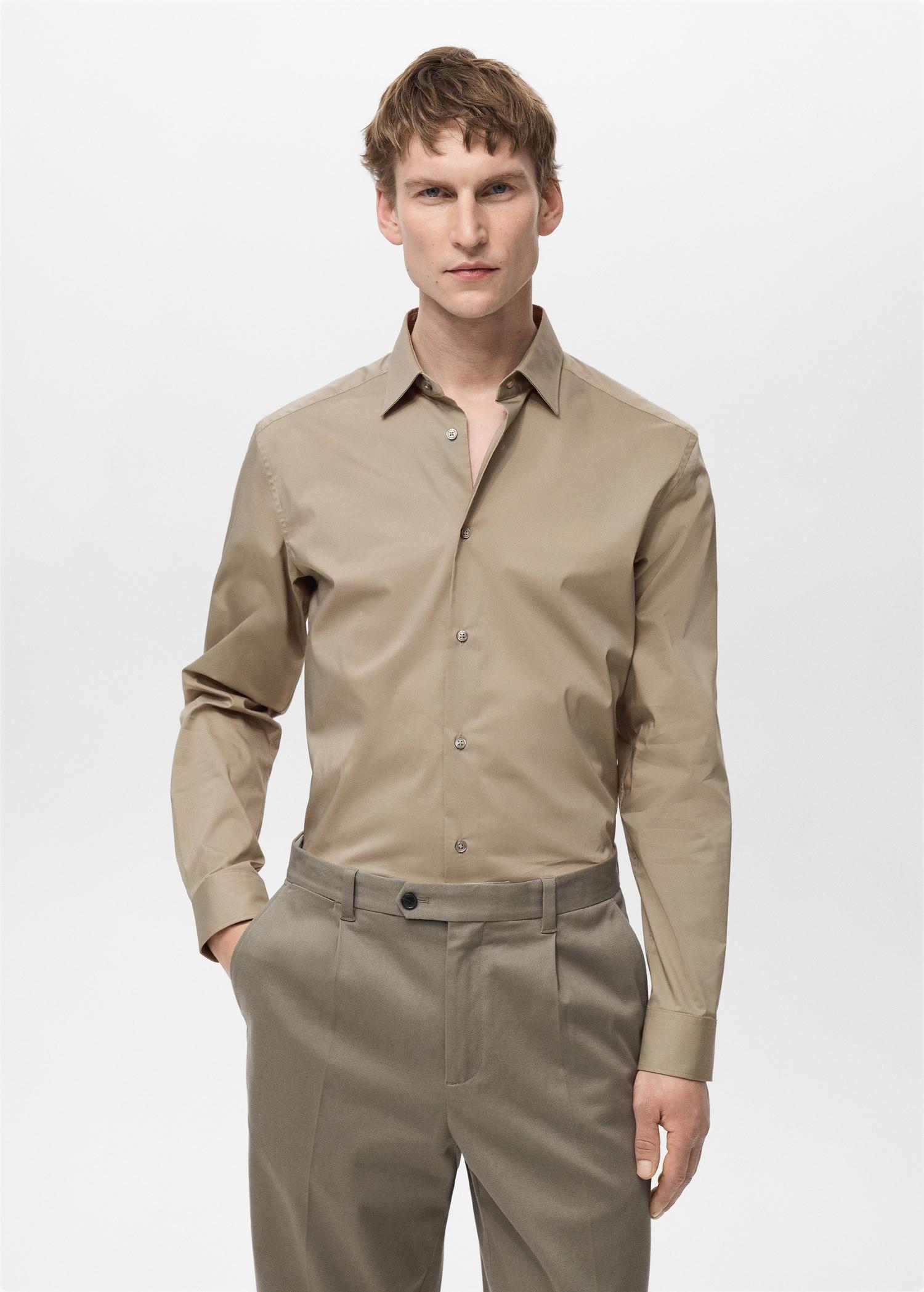 Regular-fit stretch cotton shirt - Men | MANGO USA Product Image