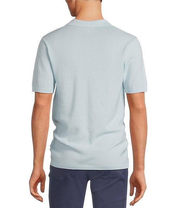 Rowm Short Sleeve Textured Solid Johnny Collar Knit Sweater Shirt Product Image