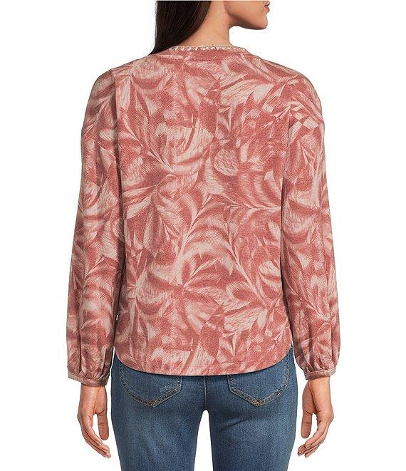 Democracy Knit Tie-Dye Embroidered Scoop Neck Long Sleeve Top Product Image