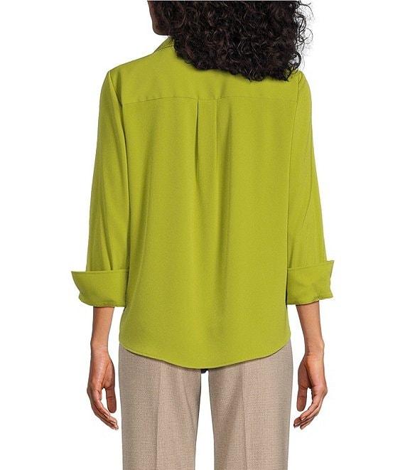 Investments Woven 3/4 Sleeve Point Collar Button Front Split Cuff Top Product Image