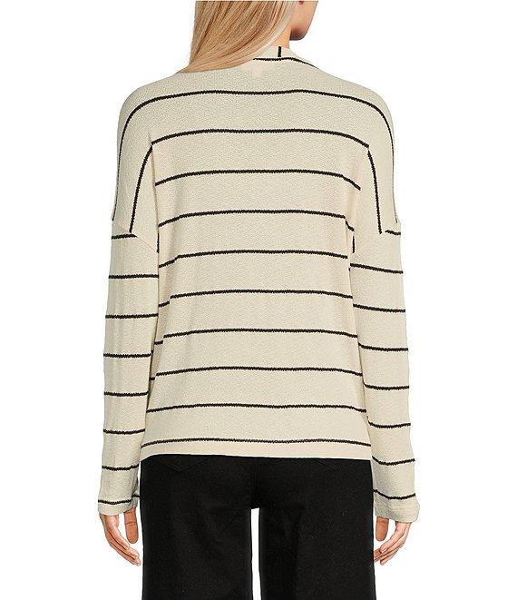 Blu Pepper Stripe V-Neck Drop Shoulder Long Sleeve Knit Top Product Image