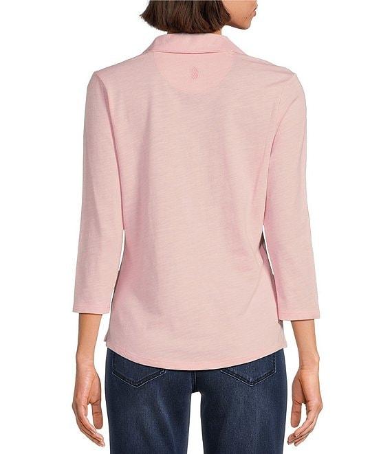 Tommy Bahama Ashby Isles Solid Stretch Jersey Johnny Collar V-Neck 3/4 Sleeve Fitted Top Product Image