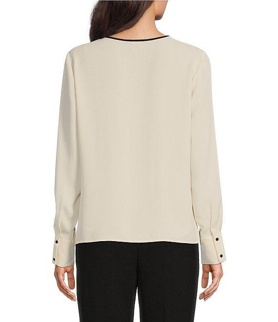 Anne Klein Cut-Out Round Neck Long Sleeve Blouse Product Image