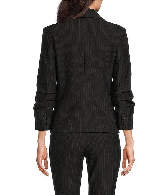 DKNY by Donna Karan Pinstripe Ponte Ruche Sleeve One-Button Blazer Product Image