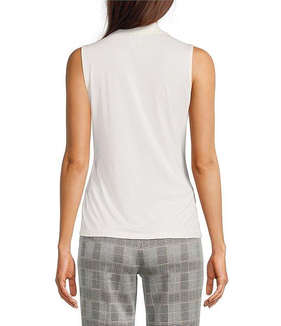 Anne Klein Stretch Knit Surplice V-Neck Sleeveless Shirred Bodice Top Product Image