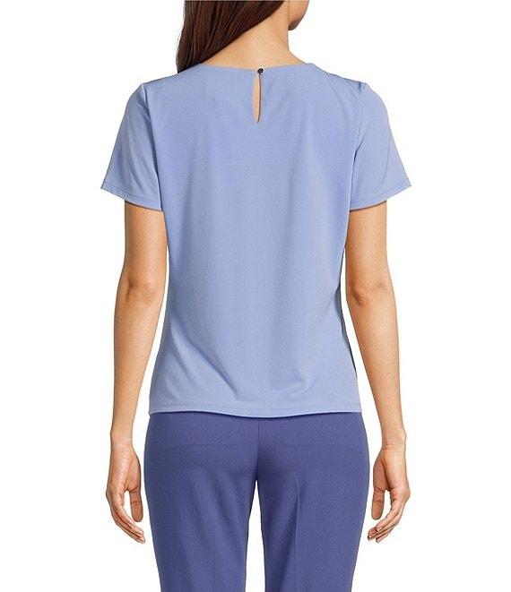 Calvin Klein Solid Matte Jersey Pleated Crew Neck Short Sleeve Blouse Product Image
