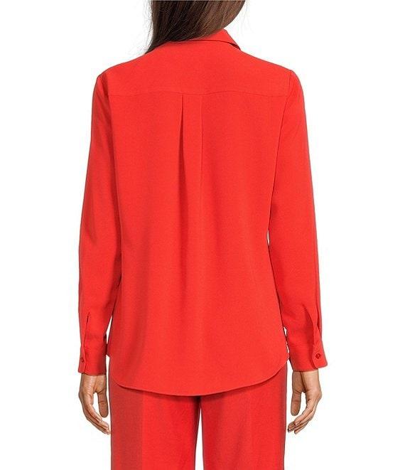 Alex Marie Piper Lightweight Soft Crepe de Chine Point Collar Long Sleeve Button Front Top Product Image