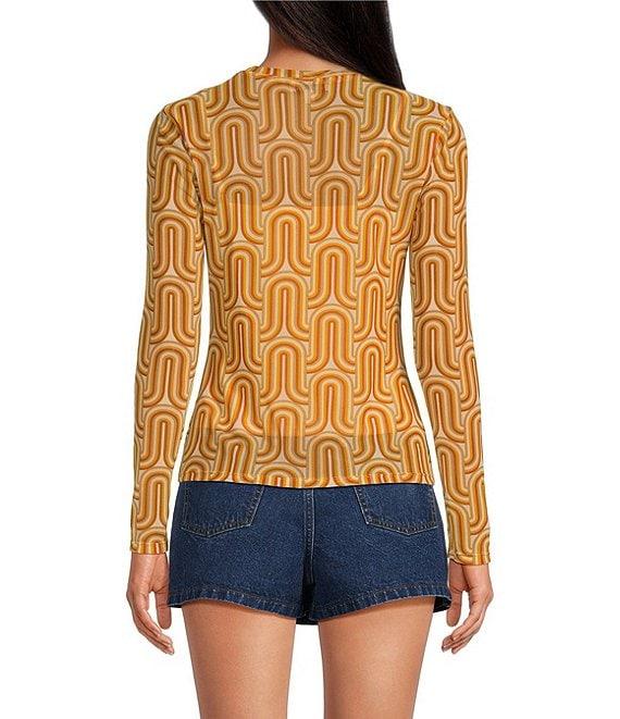 Gianni Bini Matty Printed Crew Neck Long Sleeve Mesh Top Product Image