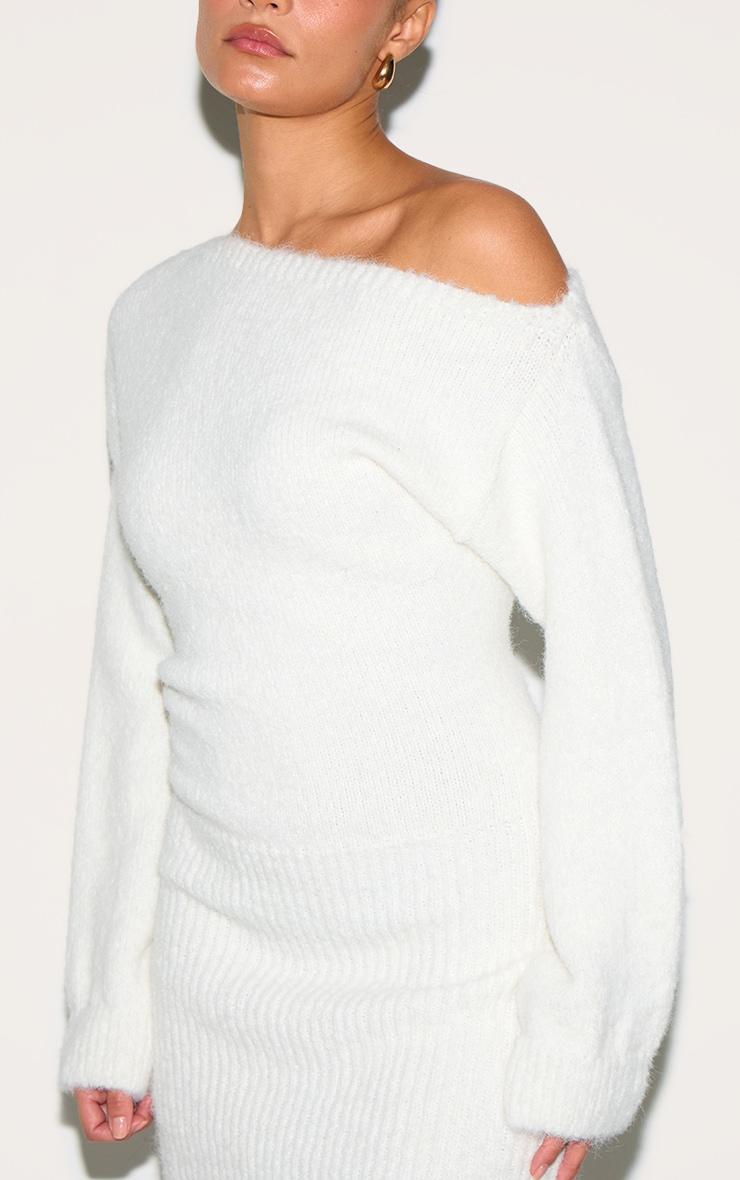 Petite Cream Knit Asymmetric Mini Dress Product Image