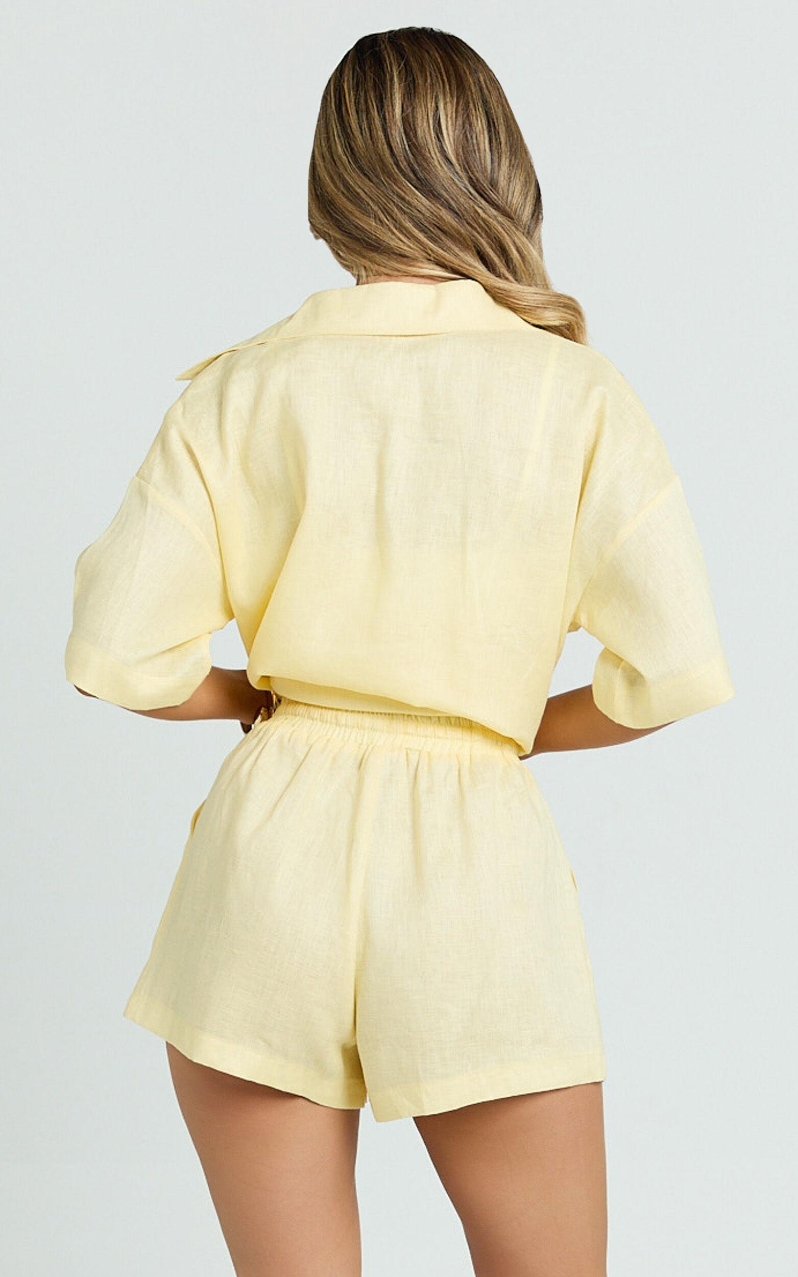 Ramona Linen Shorts - Drawstring Linen Shorts in Lemon Product Image
