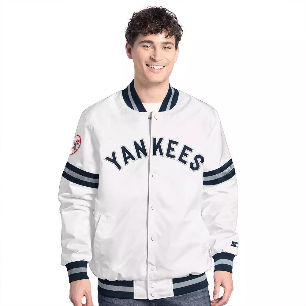 Men's Starter White New York Yankees Cooperstown Scout Full-Snap Varsity Jacket,  Product Image