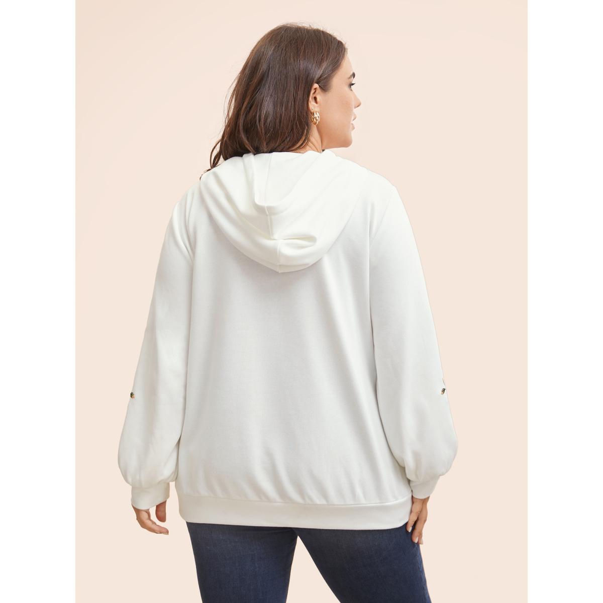 Plus Size Floral Embroidered Hooded Drawstring Sweatshirt Women WhiteSmoke Elegant Embroidered Hooded Everyday Sweatshirts BloomChic 28/5X Product Image